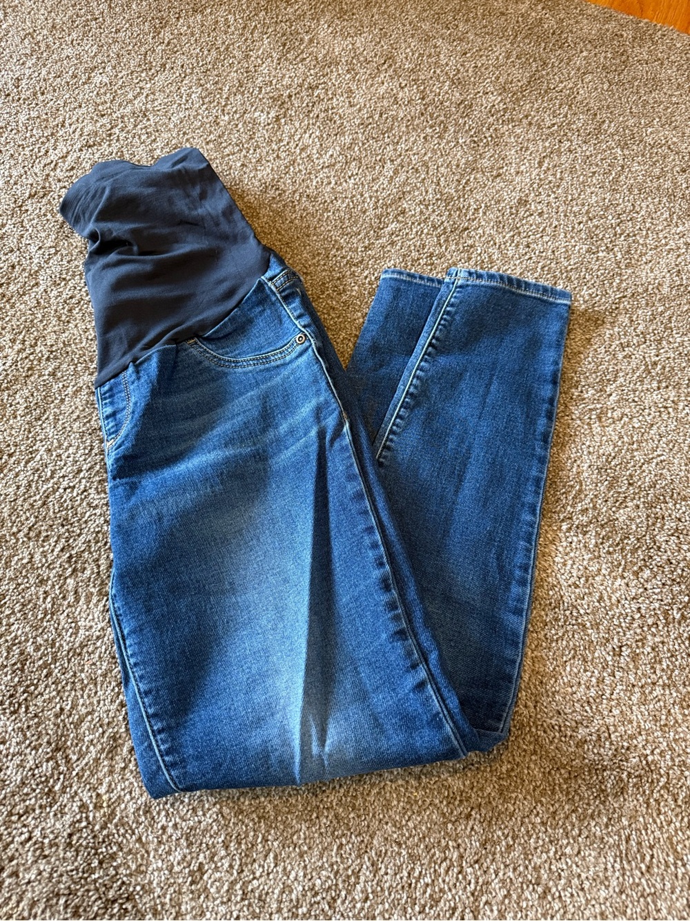 a:glow Dark Blue Denim Maternity High-Rise Jeans with Black Over-Belly Panel
